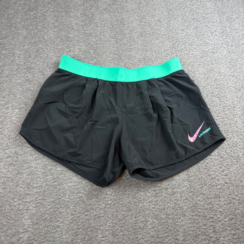 Nike Lacrosse Shorts Women's Small Black Green Dri-FIT Athletic Running Active